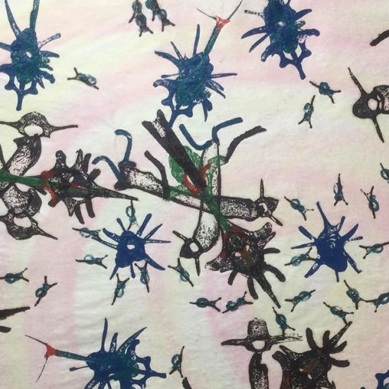 Knogletryk på papir og stof af Karen Bjerresgaard