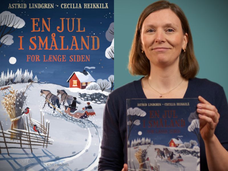 Bibliotekets litteraturformidler Sara holder bogen "En jul i Småland for længe siden"