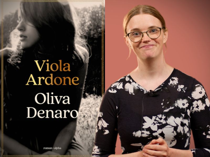 Bibliotekets litteraturformidler Mette holder bogen "Oliva Denaro"